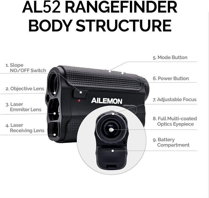AILEMON Golf Laser Rangefinder Hunting Range Finder 900Y Fast Focus High-Precision Continuous Scan Flag Pole Locking Vibration Function Slope Mode Range Finder - Image 5
